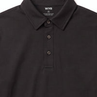 Black Long Sleeve Polo, 3-button placket close-up