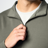 Quarter Zip Sweatshirt in Sage, zipper detail