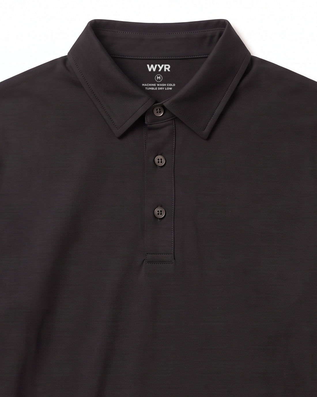 Black Long Sleeve Polo, 3-button placket close-up